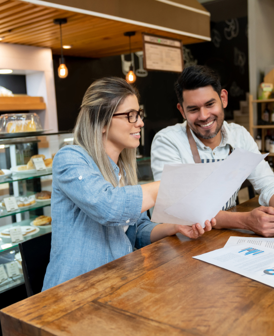 woman showing man health options