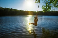 Boy jumping from a rope swing