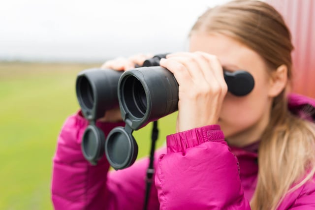 Woman looking through binoculars