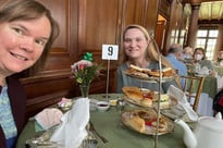 Two ladies enjoying a breakfast together at a nice restaurant