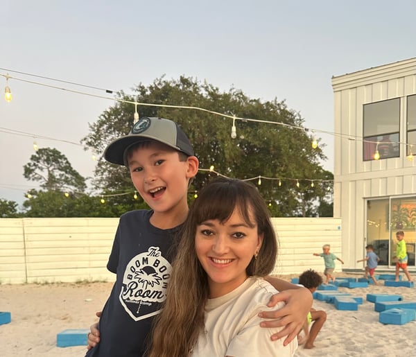 Mom on beach with son