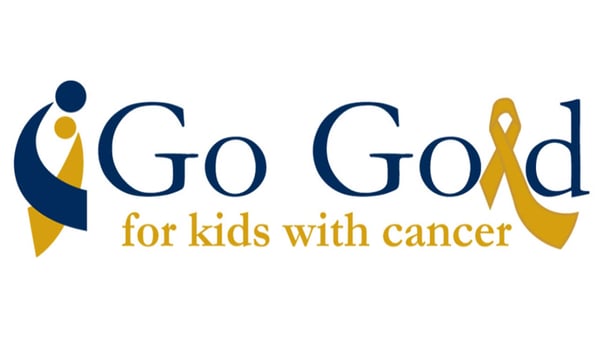 Go Gold for kids with cancer logo featuring a gold awareness ribbon