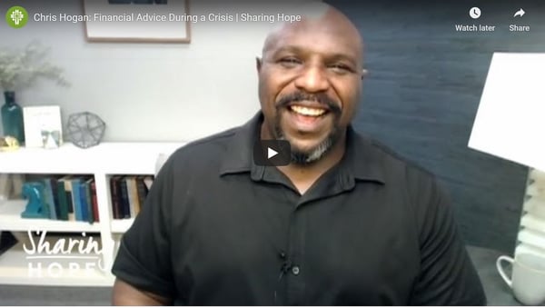 Chris Hogan smiling in a still from the Sharing Hope video Financial Advice During a Crisis