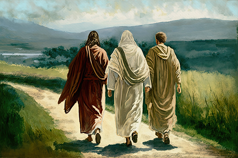 Jesus walking with friends