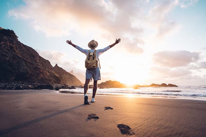 Man enjoying beach and nature