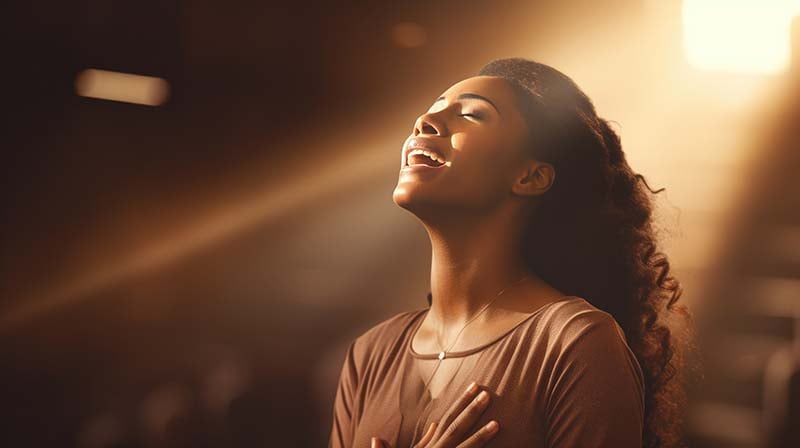 Woman worshipping at church