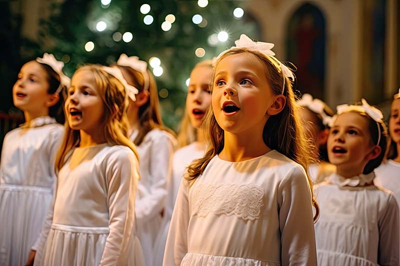 Children singing in a Christmas choir