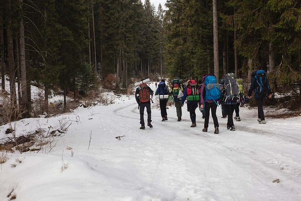 Hiking through the snow