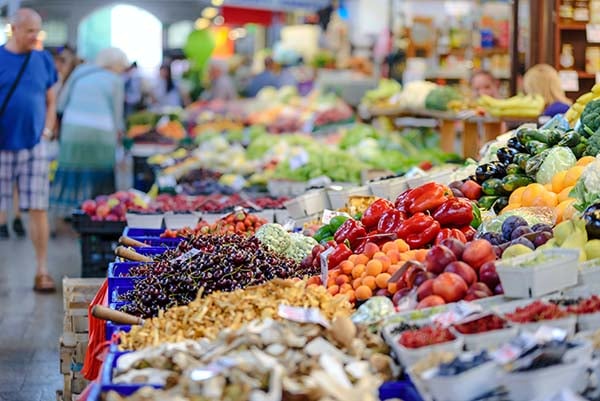 Fruits and veggies at a market