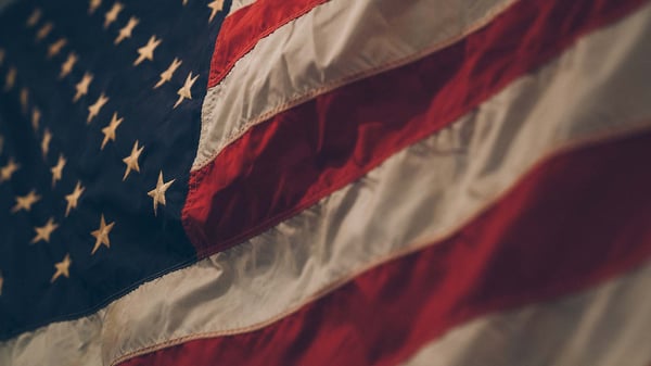 Close-up of the stars and stripes of an American flag