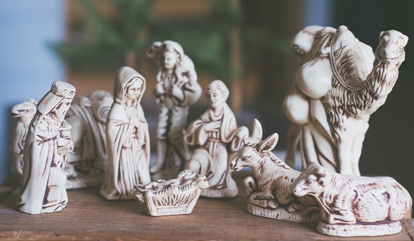 Nativity with evergreen