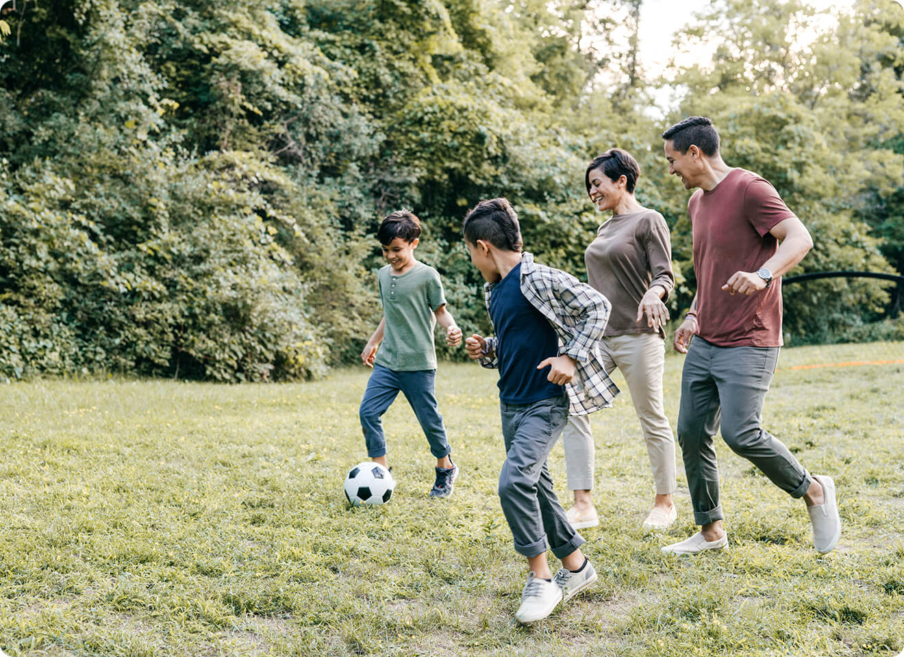 Christian homeschool family exercising together.