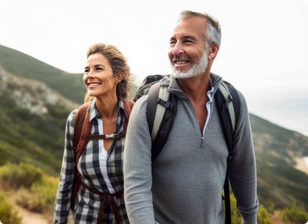 Senior couple hiking and feeling healthy - Medi-Share 65+ Resource Hub - Mobile