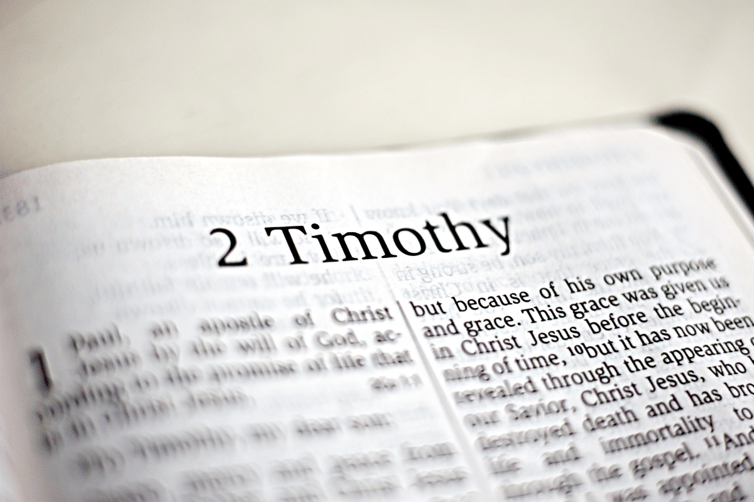 Page in The Bible focused in on the book of 2 Timothy