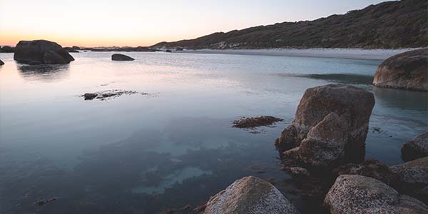 calm lake at sunset