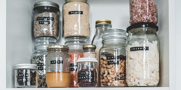 containers in a kitchen pantry