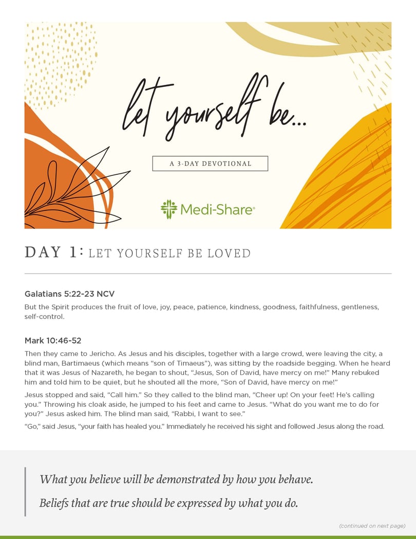 Let Yourself Be 3-day devotional, Day 1: Let Yourself Be Loved, with Galatians 5:22-23 and Mark 10:46-52