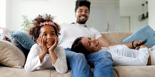 family laughing casually