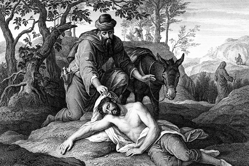 Art portrayal of the parable of the good samaritan