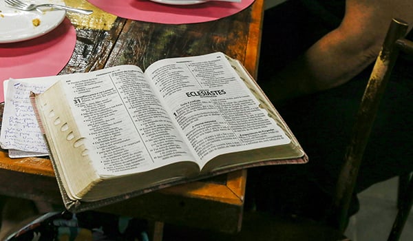 open bible on tablde