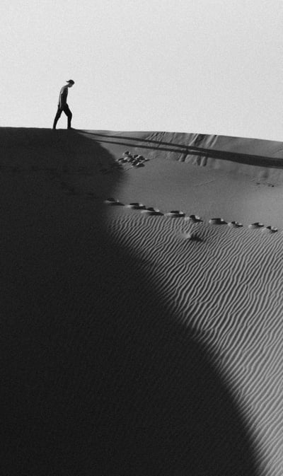 A man walking through the dessert