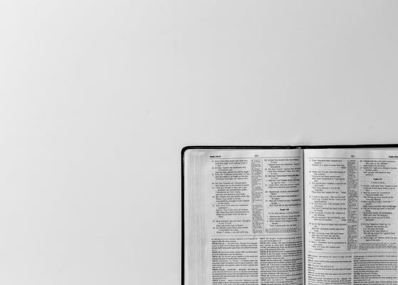 Open Bible turned to the Psalms on a plain white surface