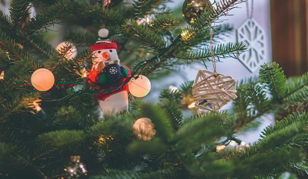 snowman ornament in tree