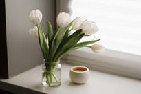 Tulips in a vase by a window