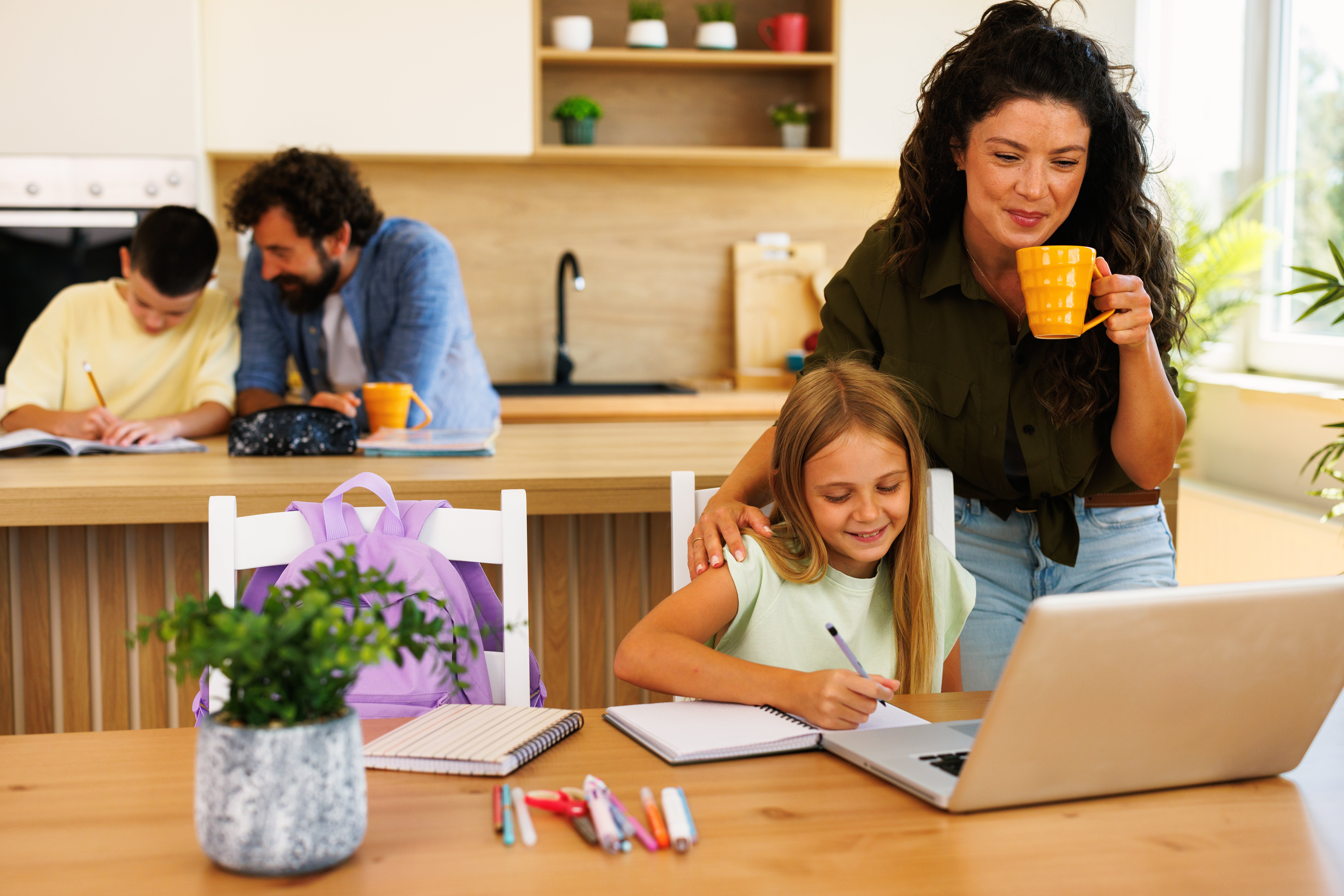 a family homeschooling their two kids