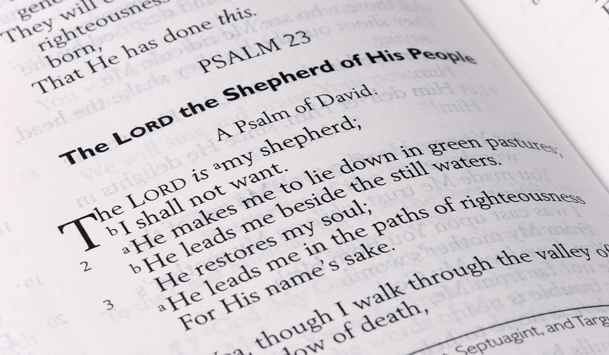 A bible open to Psalm 23.